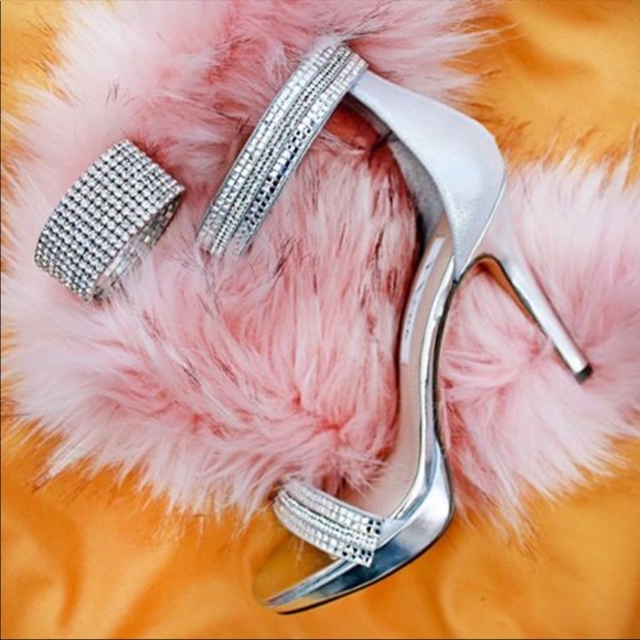 Nina Shoes - Silver Sparkle Crystal High Heel Platform Sandal